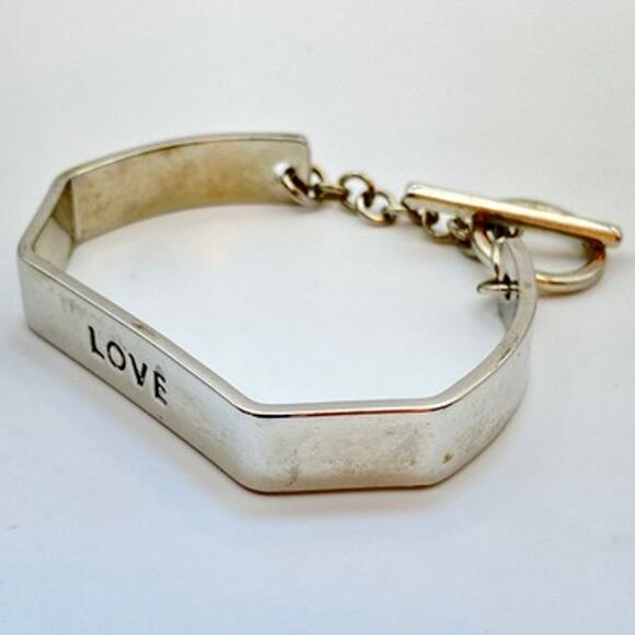 BCBGeneration LOVE Silver Tone
 Bracelet Cuff Toggle Chain - Picture 3 of 6